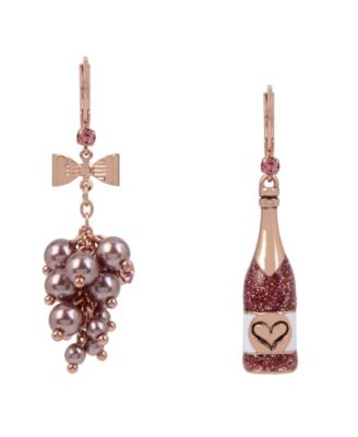 Betsey Johnson Imitation Pearl and Glass Crystal Mismatched Drop Earrings