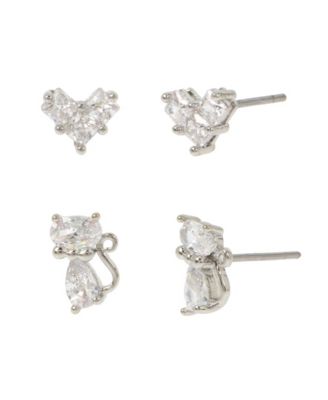 Betsey Johnson Cubic Zirconia Silver-Tone Heart Stud Earrings, 2-Piece Set