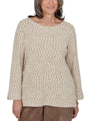 Alfred Dunner Petite Boat-Neck 3/4-Sleeve Loose Sweater