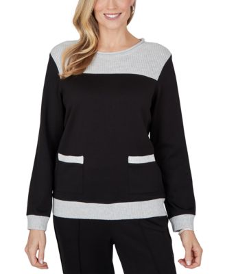Alfred Dunner Petite Colorblock Long-Sleeve Crewneck Sweater