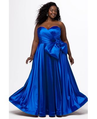 Sydney's Closet Women's Satin A-Line Curvy Formal plus-size Dress with Detachable Bow
