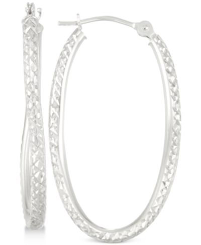 Серьги-кольца с текстурированным витым дизайном, 10k White Gold