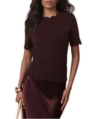 Mint Velvet Women's Scallop-Trim Short-Sleeve Knit Top