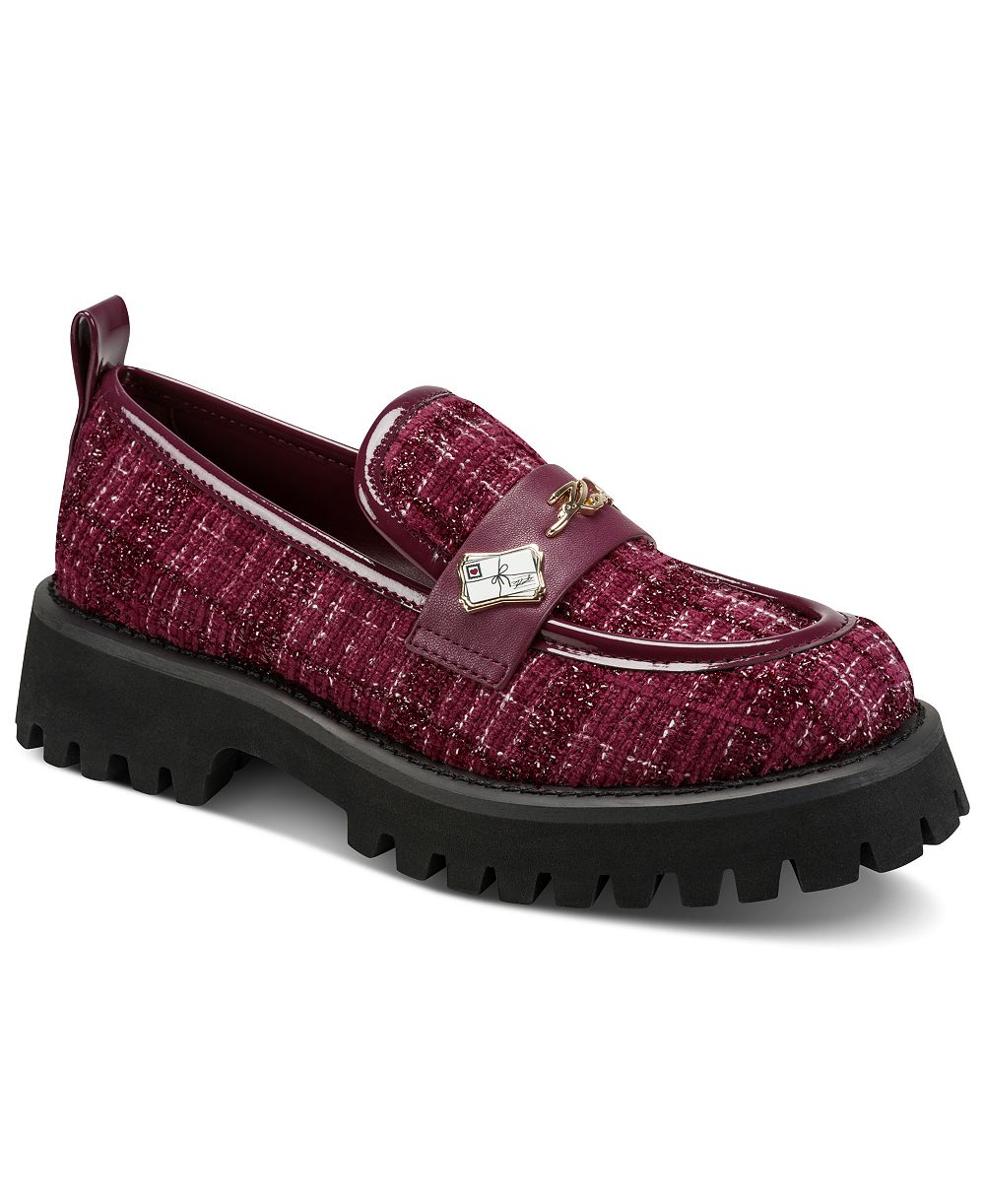 KARL LAGERFELD PARIS Women's Greenly Embellished Lug Sole Block Heel Loafers
