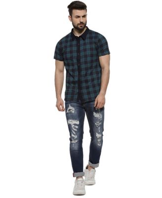 Cahoot Men's Campus Sutra Men Checks HalfSleeve Sleeve Casual Shirts