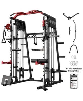 Mikolo Smith Machine Home Gym, 2200 lbs Power Rack Cage with Cable Crossover, Weight Bar, 360degree(s) Landmine, Barbell Holders and Other Attachments
