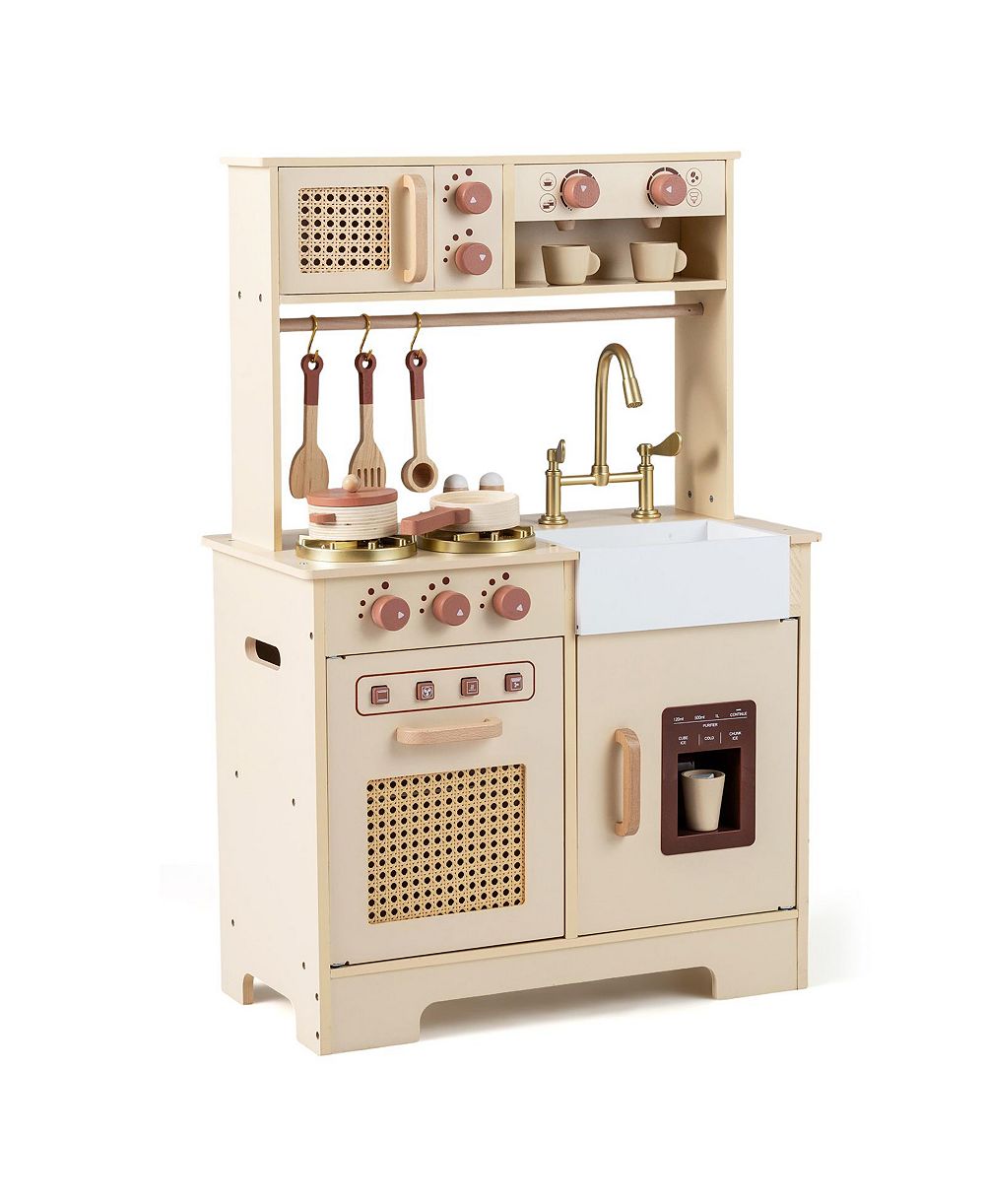 Costway Wooden Kids' Play Kitchen with Lights and Sounds, Ages 3+