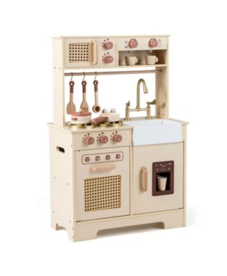 Costway Wooden Kids' Play Kitchen with Lights and Sounds, Ages 3+