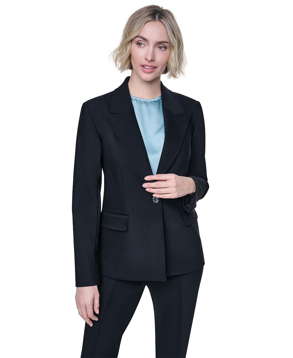 DKNY Женский пиджак Petite с длинным рукавом, технологичным спортивным дизайном и одной пуговицей
