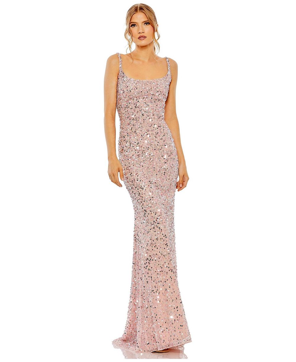 Mac Duggal Women's Sequined Low-Back Slip Gown