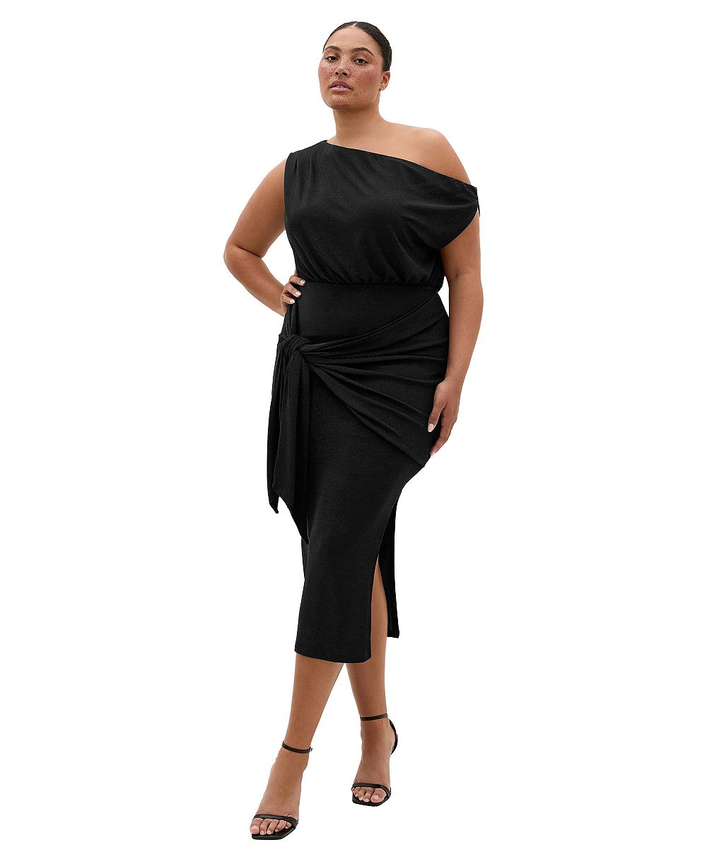 CITY CHIC платье миди Paloma с металлическим эффектом, на одно плечо, размер Plus