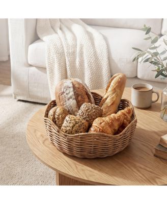 homfan Wicker Storage Baskets Set of 3, Curved Edge Handwoven PVC Rattan Baskets, Farmhouse Style for Living Room Bedroom Entryway, Natural