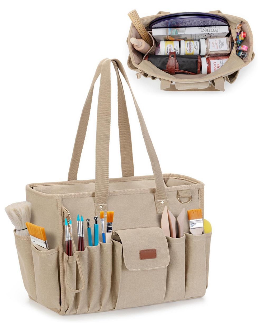 XDOVET Pottery Tool Bag Multiple Pockets Art Supply Tote Handle