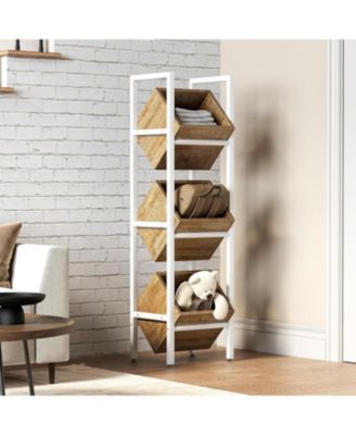 Tribesigns 3-Tier Basket Stand, Wooden Floor Stand Shelving Unit