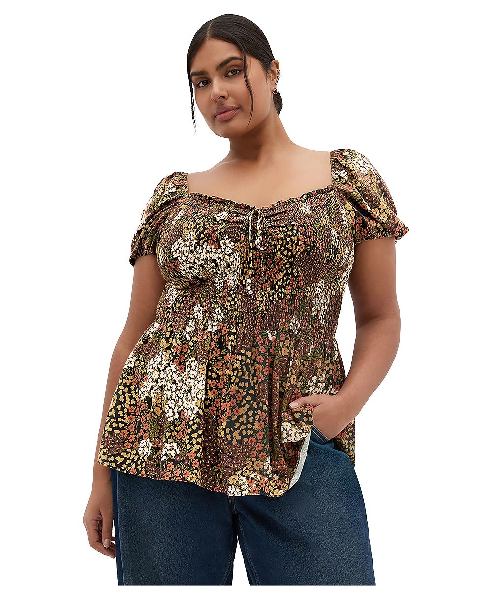 Женская блузка CITY CHIC Plus Size с цветочным принтом и сборкой на завязках
