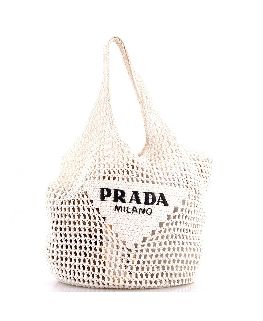 Маленькая сумка-ведро Pre-Owned Prada с логотипом в виде треугольника из рафии