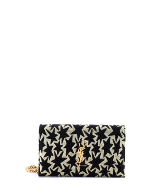 Pre-Owned Saint Laurent Classic Monogram Wallet on Chain Woven Fabric