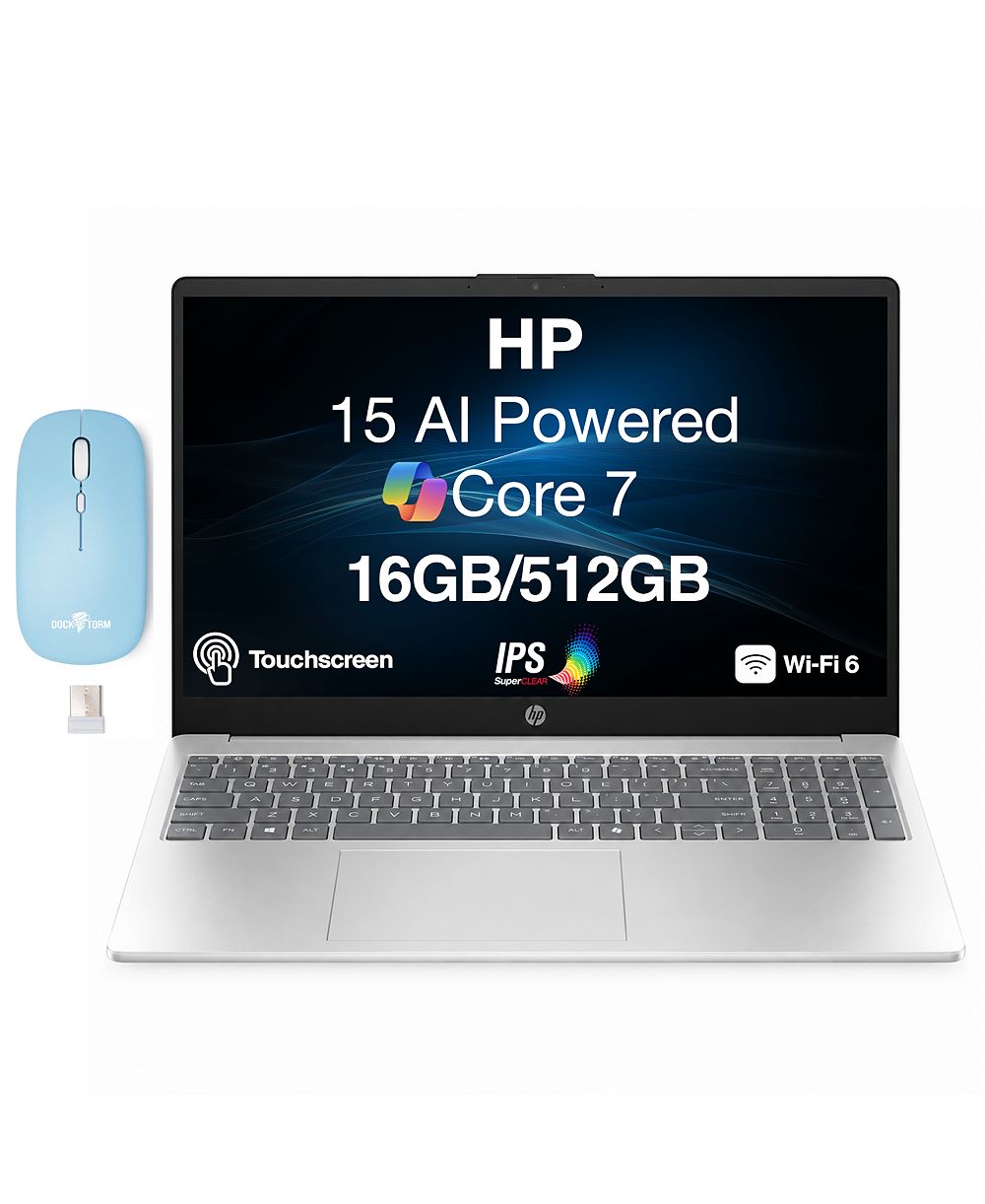 HP 15 ноутбук с сенсорным экраном 15.6", процессор Core 7 150U, 16 ГБ ОЗУ