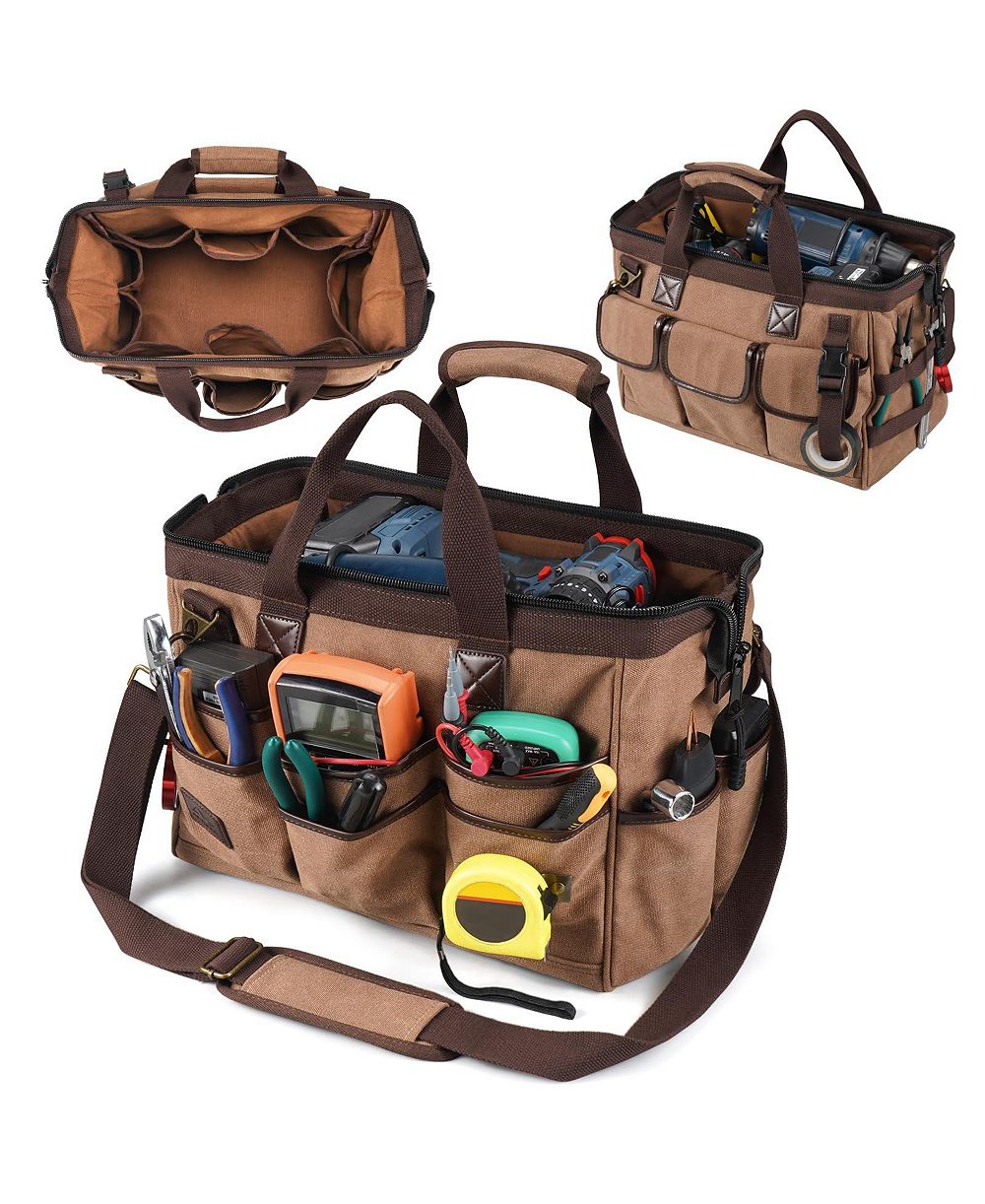 XDOVET 14IN Portable Electrician Tool Bag 21 Pockets Heavy Duty 16oz Canvas Tool Organizer