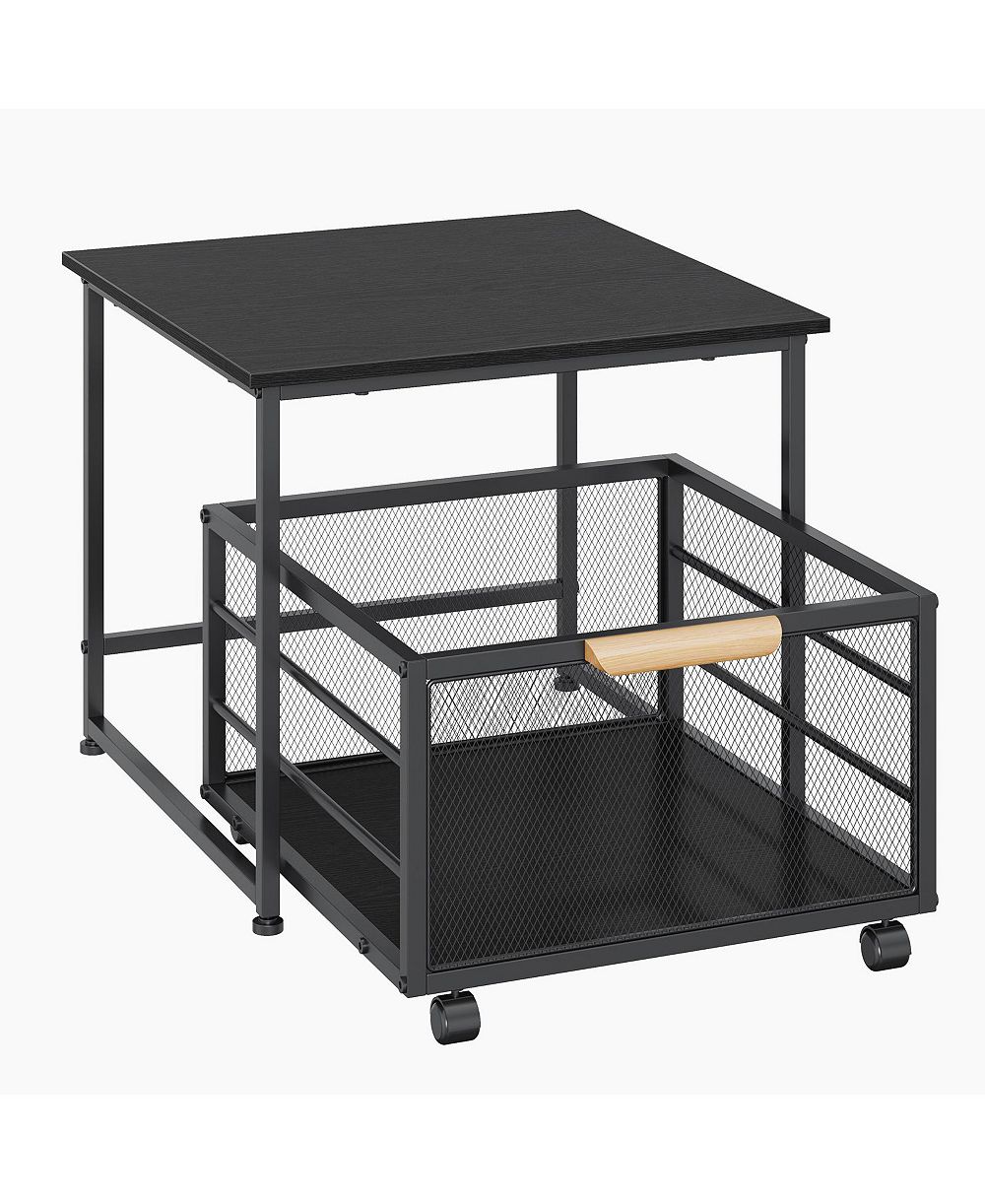homfan 20" x 20" Mini Fridge Stand with Storage Drawer and Basket, Wheels