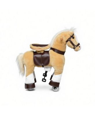SEVORLEY Wheeled Ride-On Horse with Plush Exterior, Ages 3-8