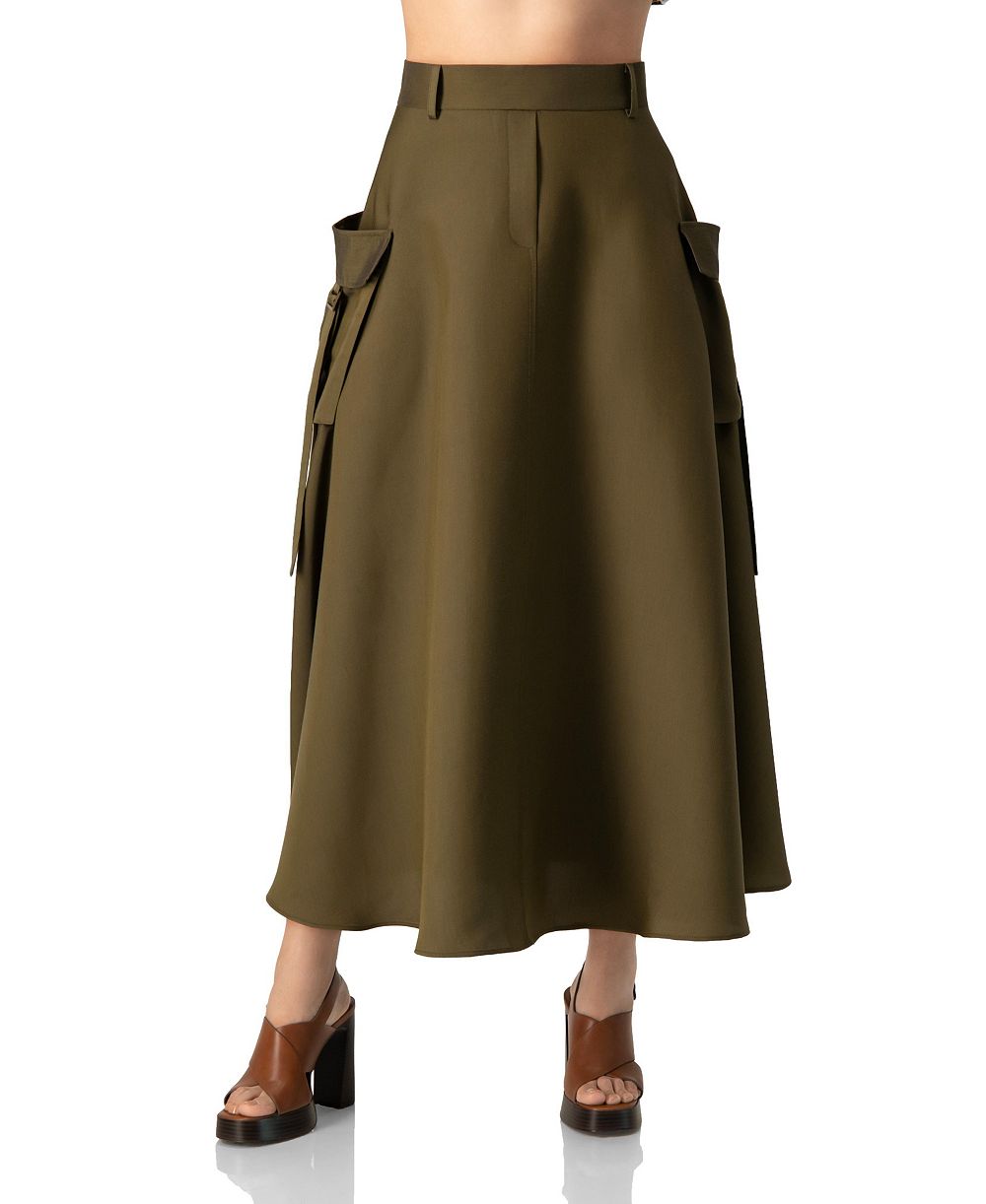 Ivonne Women's High-Waisted A-Line Cargo Midi Skirt