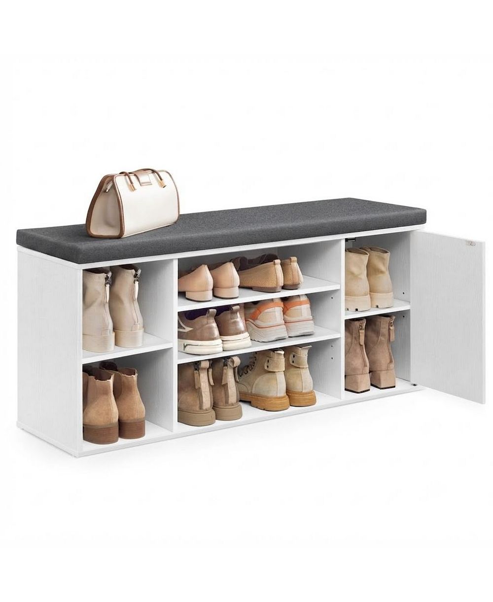 Slickblue Entryway Shoe Storage Bench with Cushion Adjustable Shelves and Cabinet
