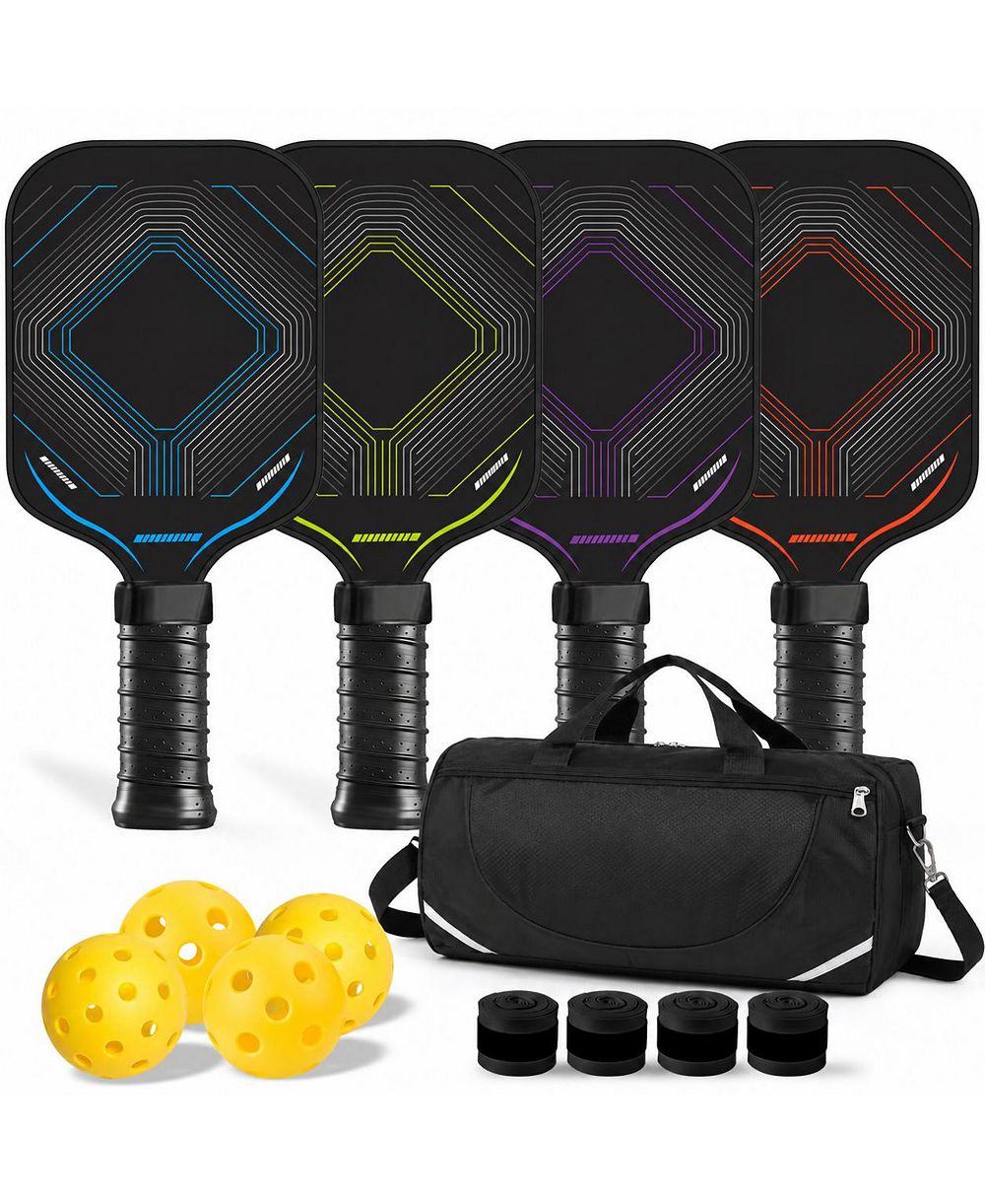 Sportneer 4 Player Lightweight Graphite Pickleball Paddle Set With Balls And Carry Bag
