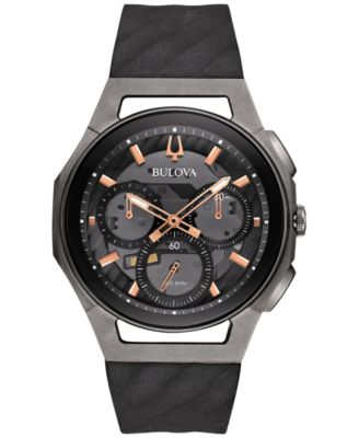 Bulova Men's Chronograph CURV Black Rubber Strap Watch 44mm 98A162