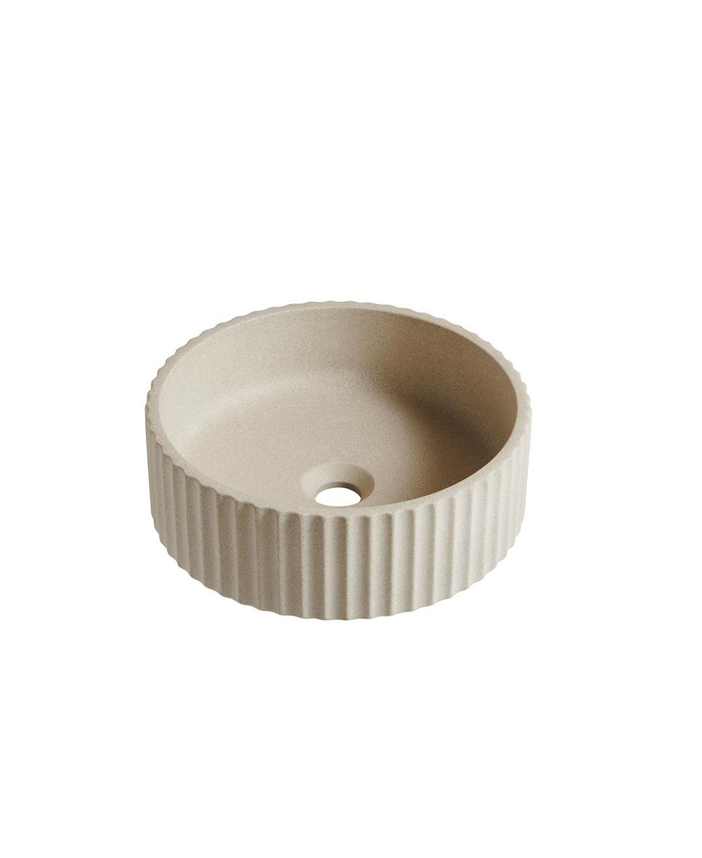 BUSDAYS 14 Inch Cement Beige Round Microcement Basin Bathroom Sink Without Cabinet Faucet or Sink Cover