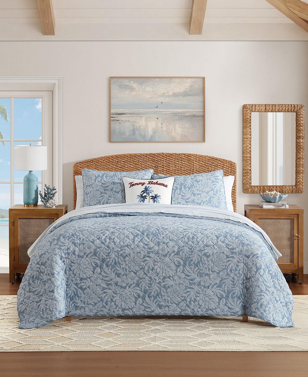 Tommy Bahama Palm Dot Cotton Reversible 3-Piece Quilt Set, Full/Queen