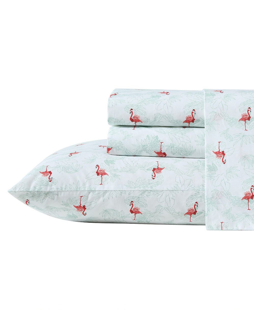 Tommy Bahama Flamingo Santa 200 Thread Count Cotton Percale 4-Piece Sheet Set, Queen