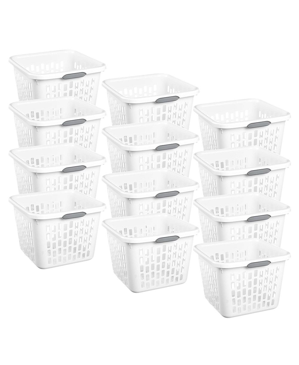 Sterilite Laundry Basket, 1.5 Bushel Plastic Hamper with Handles, White, 12 Pack