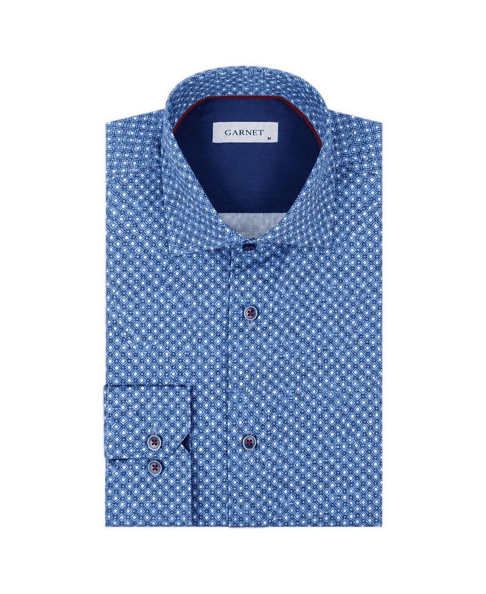 Garnet Men's Mini-Print Spread-Collar Long-Sleeve Button-Down Shirt
