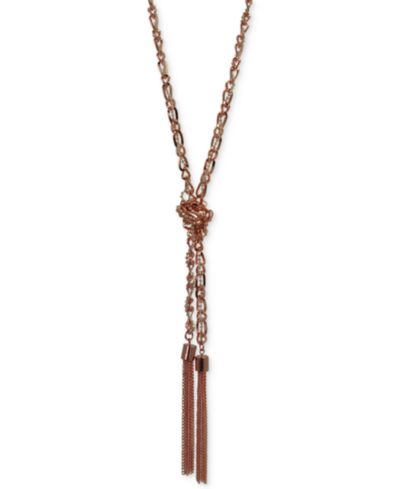 GUESS Two-Tone Long Knotted Tassel Lariat Necklace