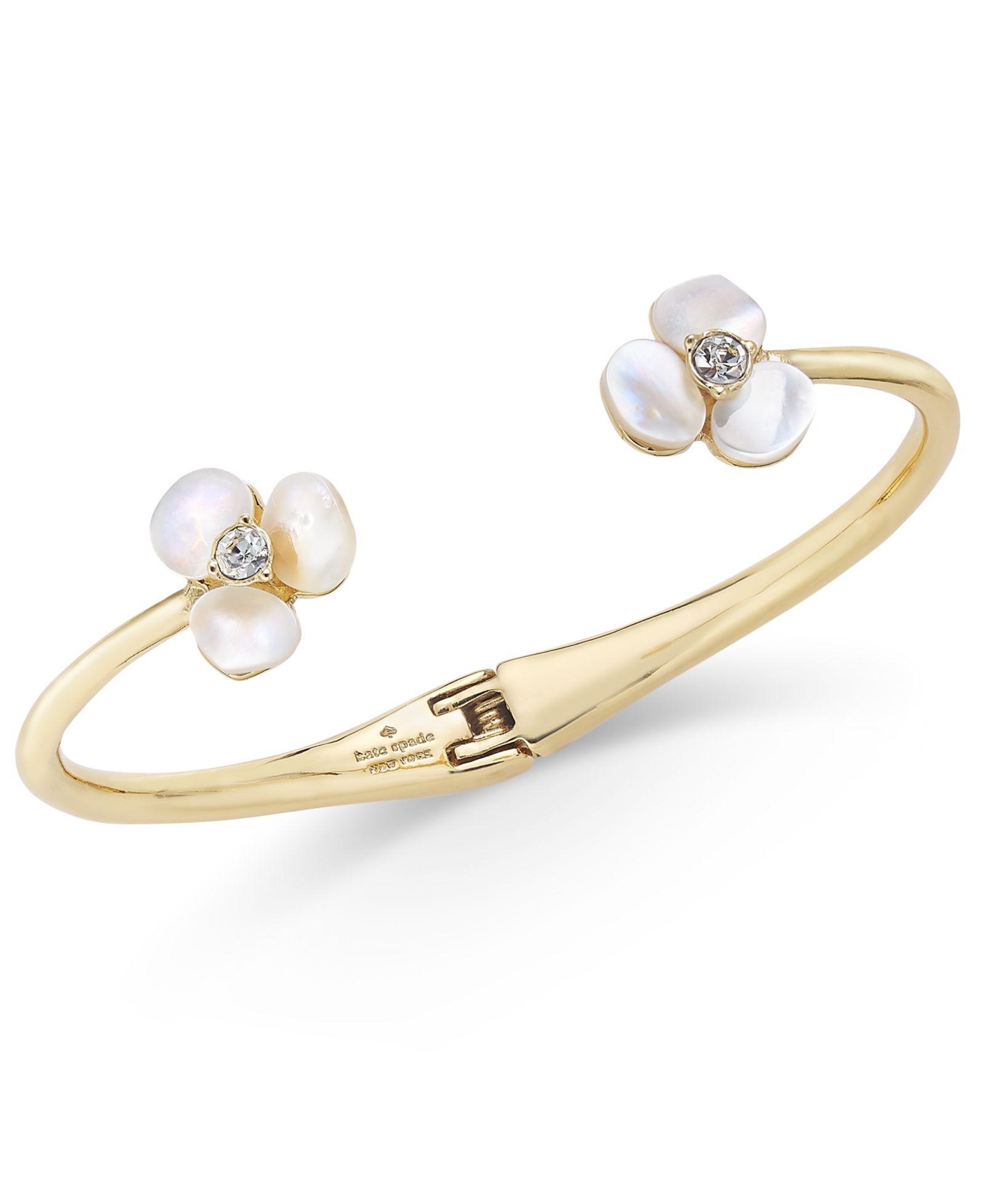 Браслет Kate Spade New York Gold-Tone Pavé & Imitation Pearl Hinged Slim Cuff