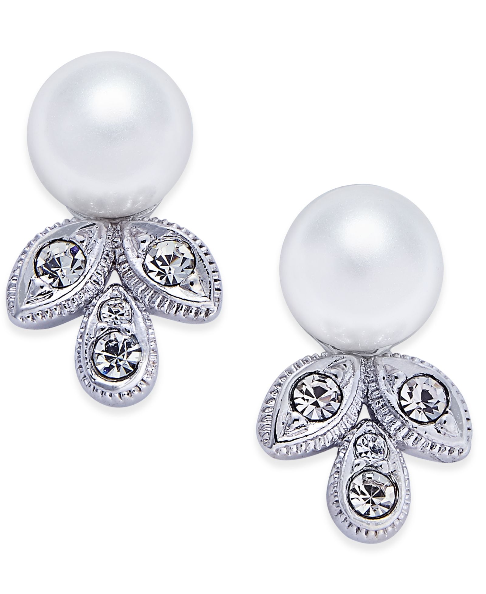 Серьги-гвоздики Eliot Danori Silver-Tone Imitation Pearl and Crystal