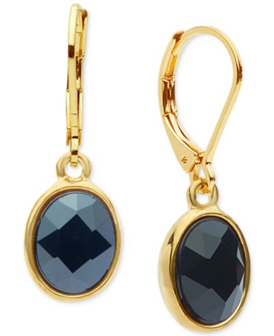 ANNE KLEIN серьги-подвески с овальным камнем Jet, золотистого цвета