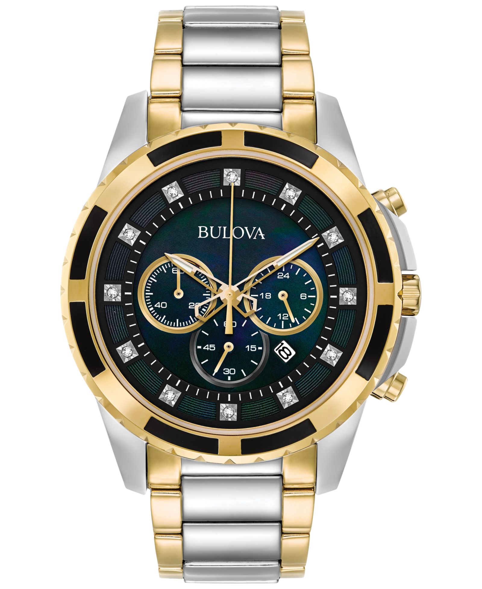 Bulova Men's Chronograph Diamond Accent Two-Tone Stainless Steel Bracelet Watch 44mm 98D132