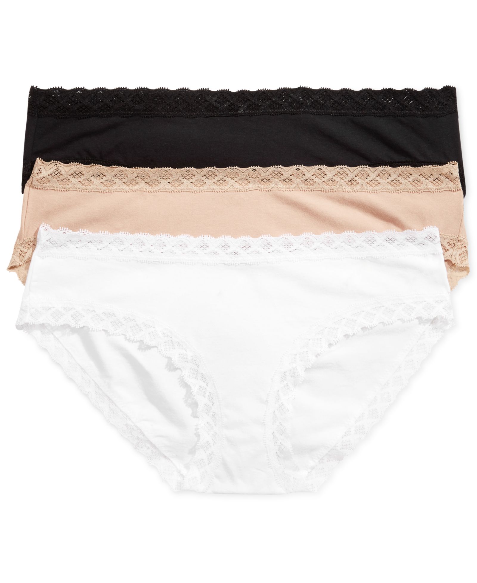 Natori Women's Bliss Lace-Trim Cotton Brief Underwear 3-Pack 156058MP