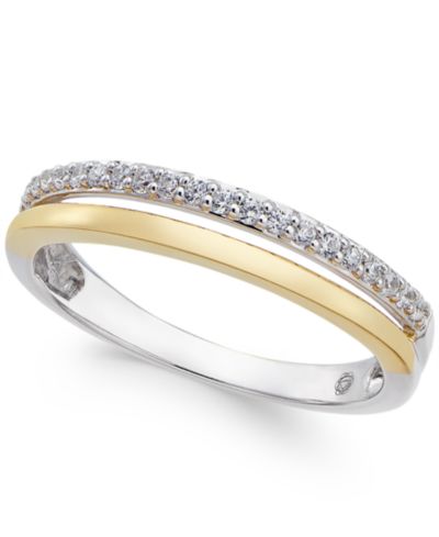Кольцо с бриллиантовым разделенным ободком 14K White and Yellow Gold