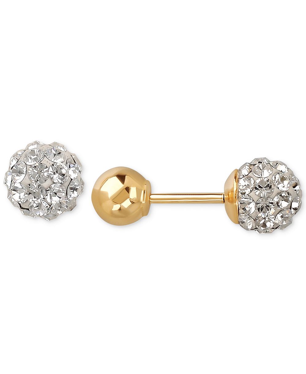 Children's Crystal Fireball and Gold Ball Reversible Stud Earrings in 14k Gold