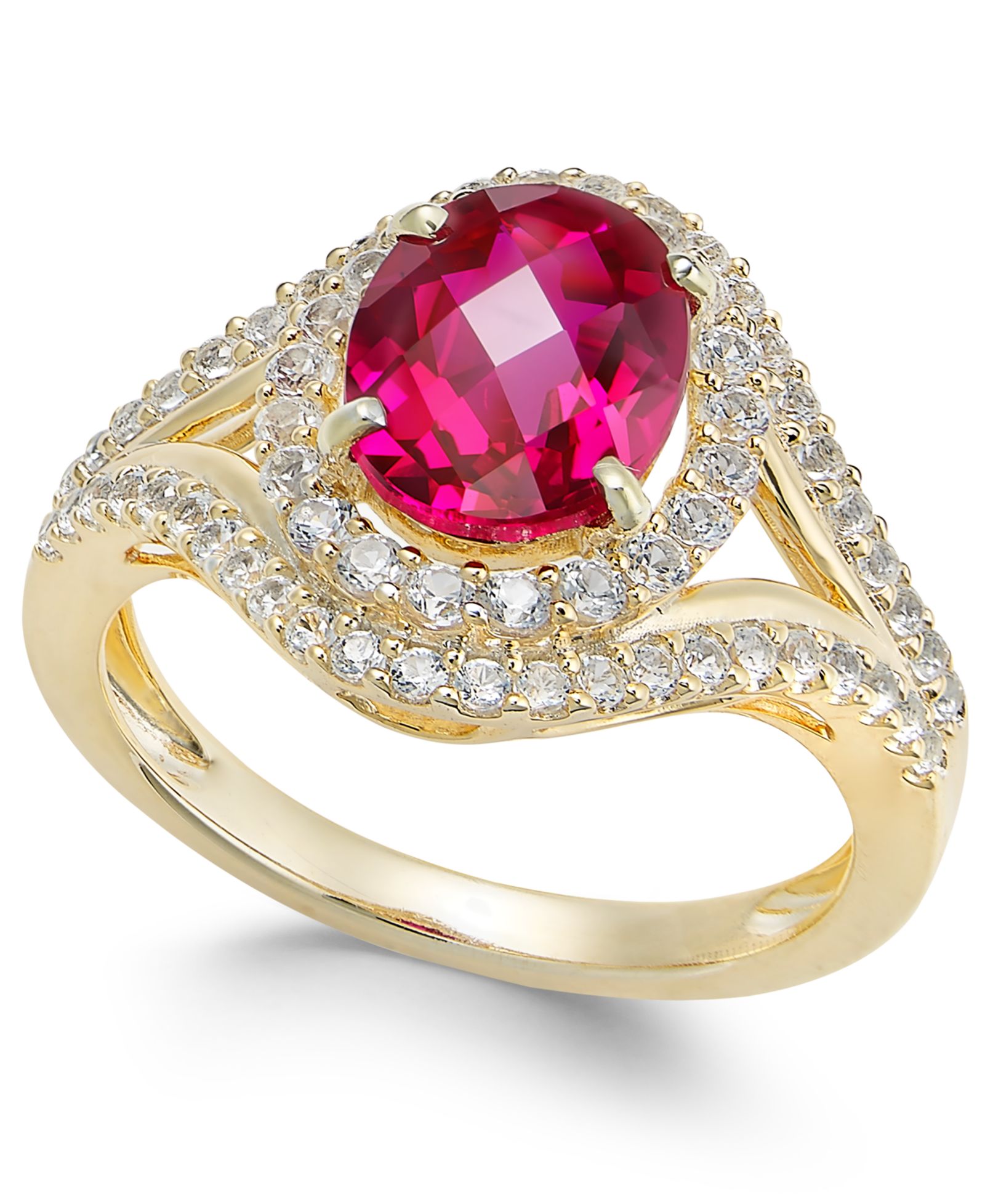 Lab-Grown Ruby (2 ct. t.w.) and White Sapphire (3/4 ct. t.w.) in Gold-Plated Sterling Silver