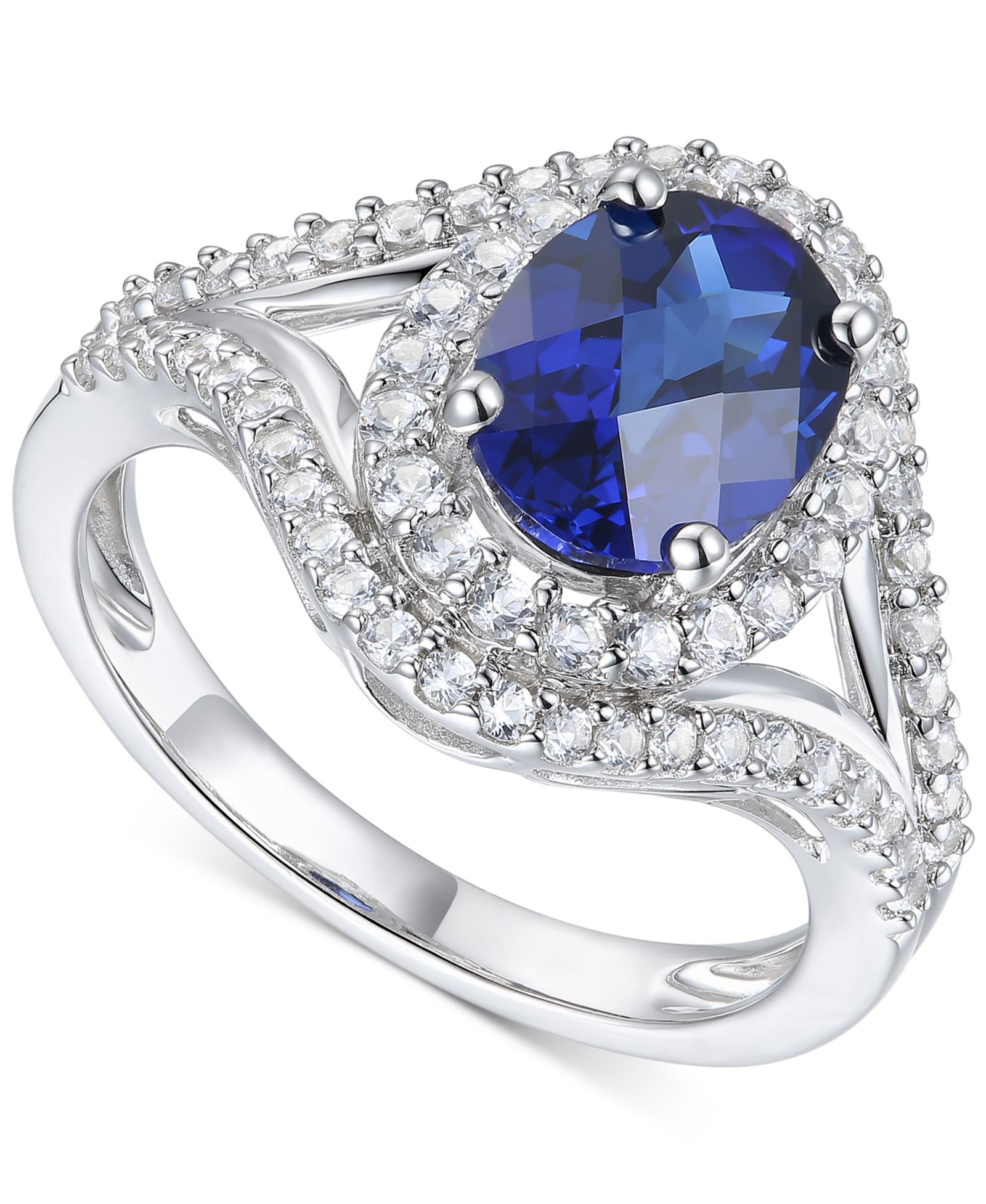 Lab-Grown Blue Sapphire (2 ct. t.w.) and White Sapphire (3/4 ct. t.w.) in Sterling Silver