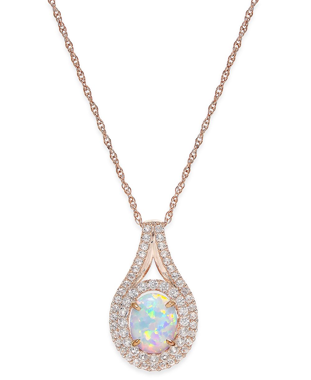 Подвеска с натуральным опалом и белым сапфиром в серебре с напылением 14k Rose Gold