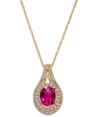 Lab-Grown Ruby (2 ct. t.w.) and White Sapphire (3/4 ct. t.w.) Pendant Necklace in 14k  Gold-Plated Sterling Silver