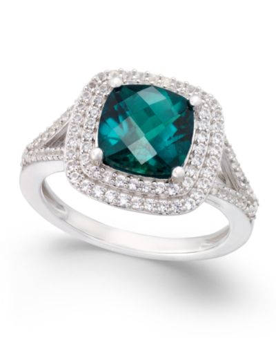 Кольцо с натуральным изумрудом (1-1/2 ct. t.w.) и белым сапфиром (1/2 ct. t.w.) в стерлинговом серебре
