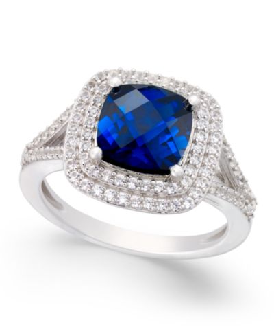 Кольцо с выращенным сапфиром (2-1/2 ct. t.w.) и белым сапфиром (1/2 ct. t.w.) из стерлингового серебра