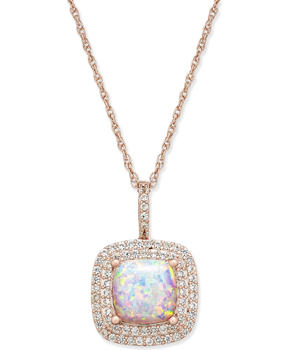 Ожерелье Macy's Lab-Grown Opal (1-3/8 ct. t.w.) и White Sapphire (1/3 ct. t.w.) 18" в розовом золоте и стерлинговом серебре
