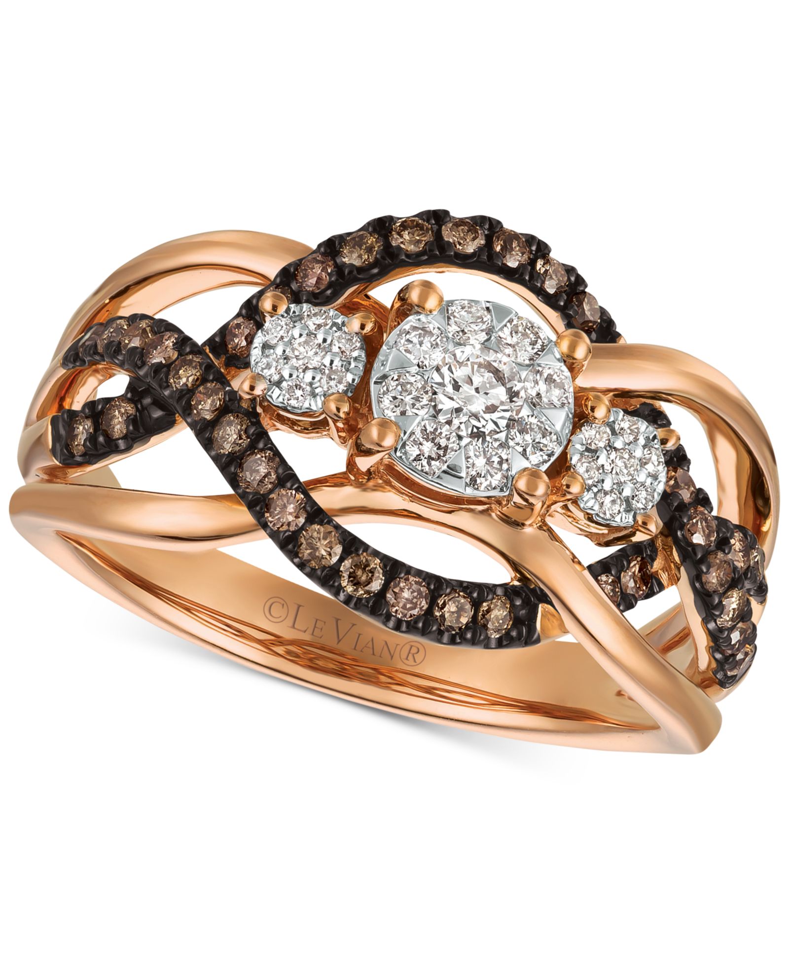 Le Vian® Chocolatier бриллиантовое кольцо (3/8 карата суммарно) из розового золота 14 карат (также доступно в двухцветном бело-желтом золоте или белом золоте)